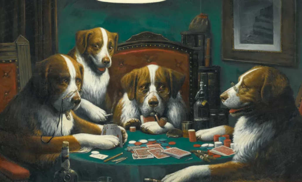 anjing bermain poker asli