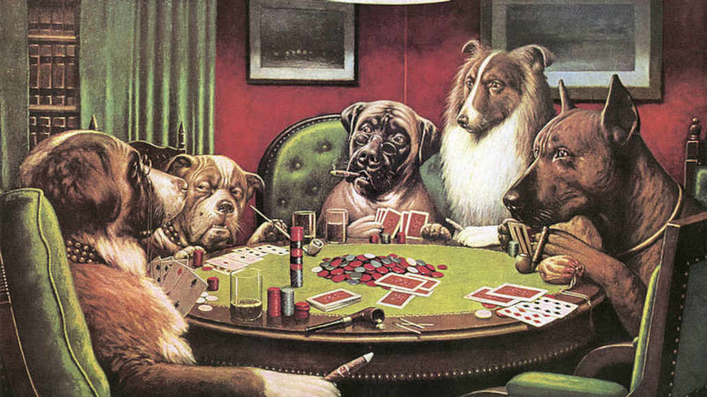 anjing bermain lukisan poker