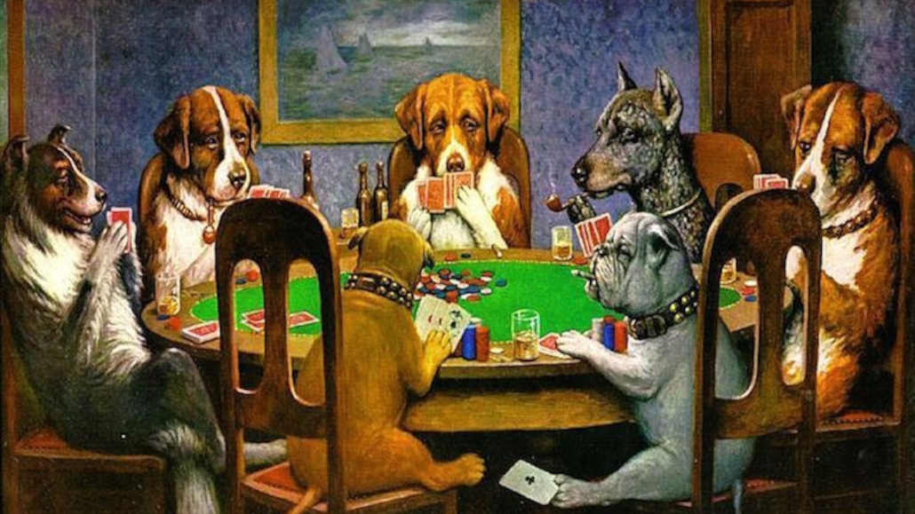 anjing bermain poker