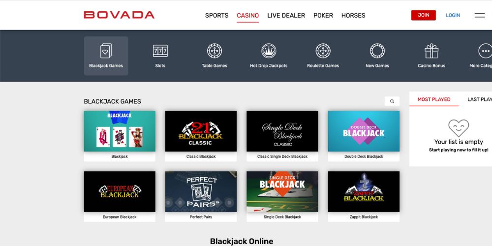 Bovada Online Blackjack