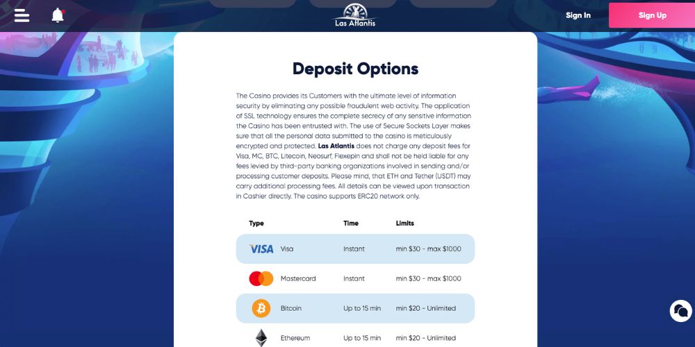 Las Atlantis Payment Methods