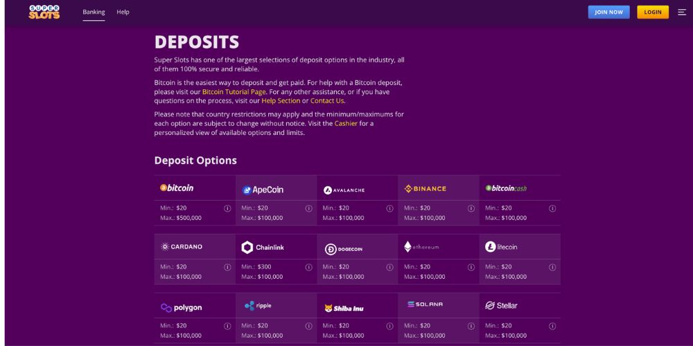 SuperSlots Payment Methods