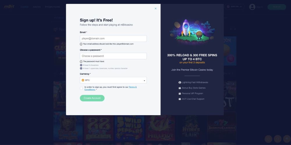 mBitcasino Registration