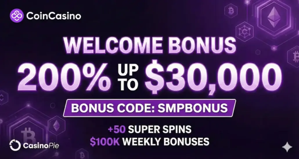 CoinCasino welcome bonus with the “SMPBONUS” CoinCasino promo code